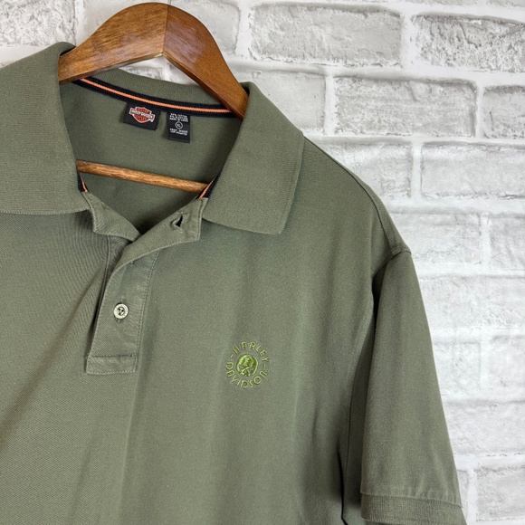 Harley Davidson Military Green Embroidered Logo Collared Polo Shirt Men XL STAIN - Picture 3 of 7